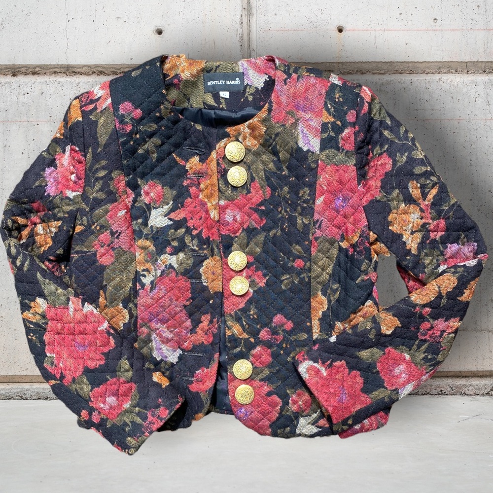 Vintage floral quilted crop blazer - Picture 2 of 4